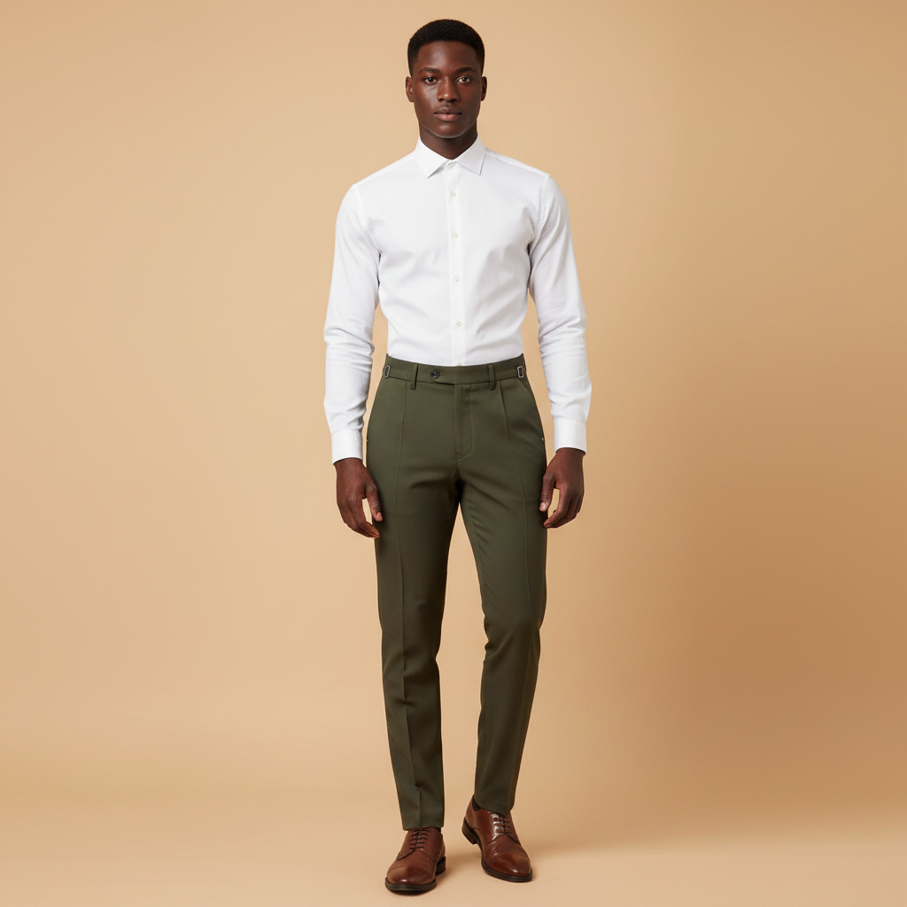 Chukmore Olive Slim Formal Trousers - Model Shot