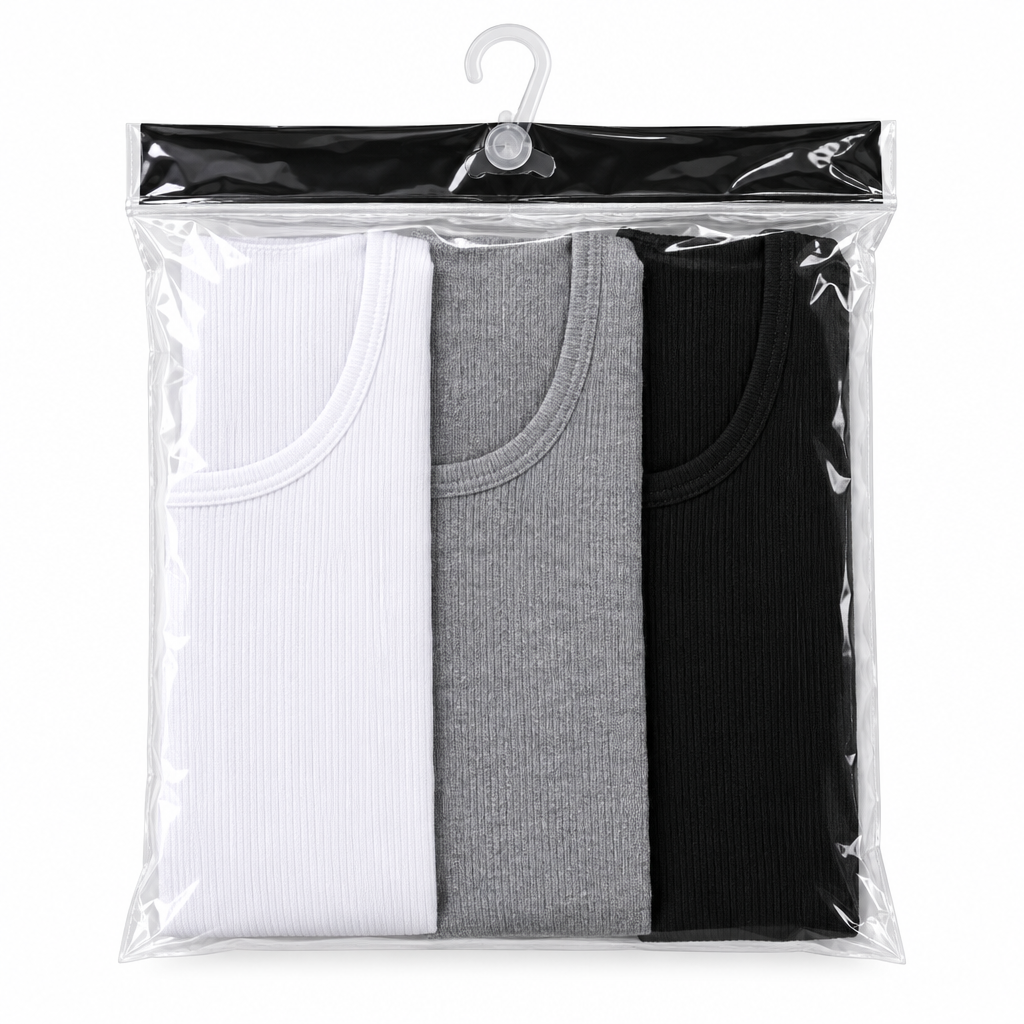 3-Pack Ribbed Cotton Men's Vest Singlets Mixed Colours – Pack Shot