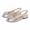 Silver slingback flats pair on white background