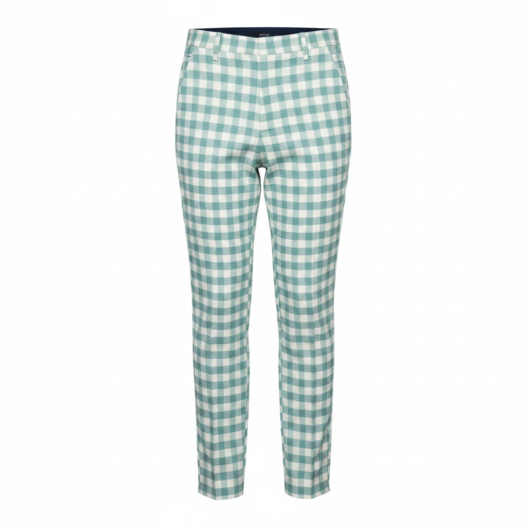Sage Green White Gingham Trousers – Front Ghost Mannequin