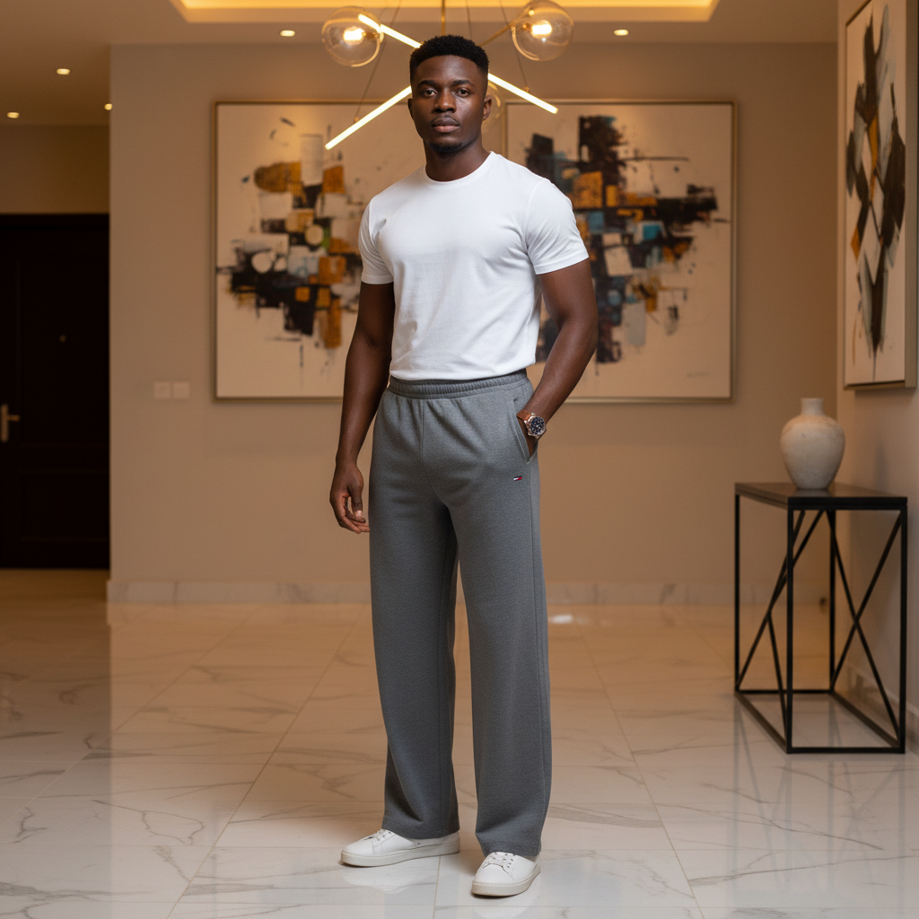 Zenith Ash Grey Wide-Leg Joggers – Model Shot