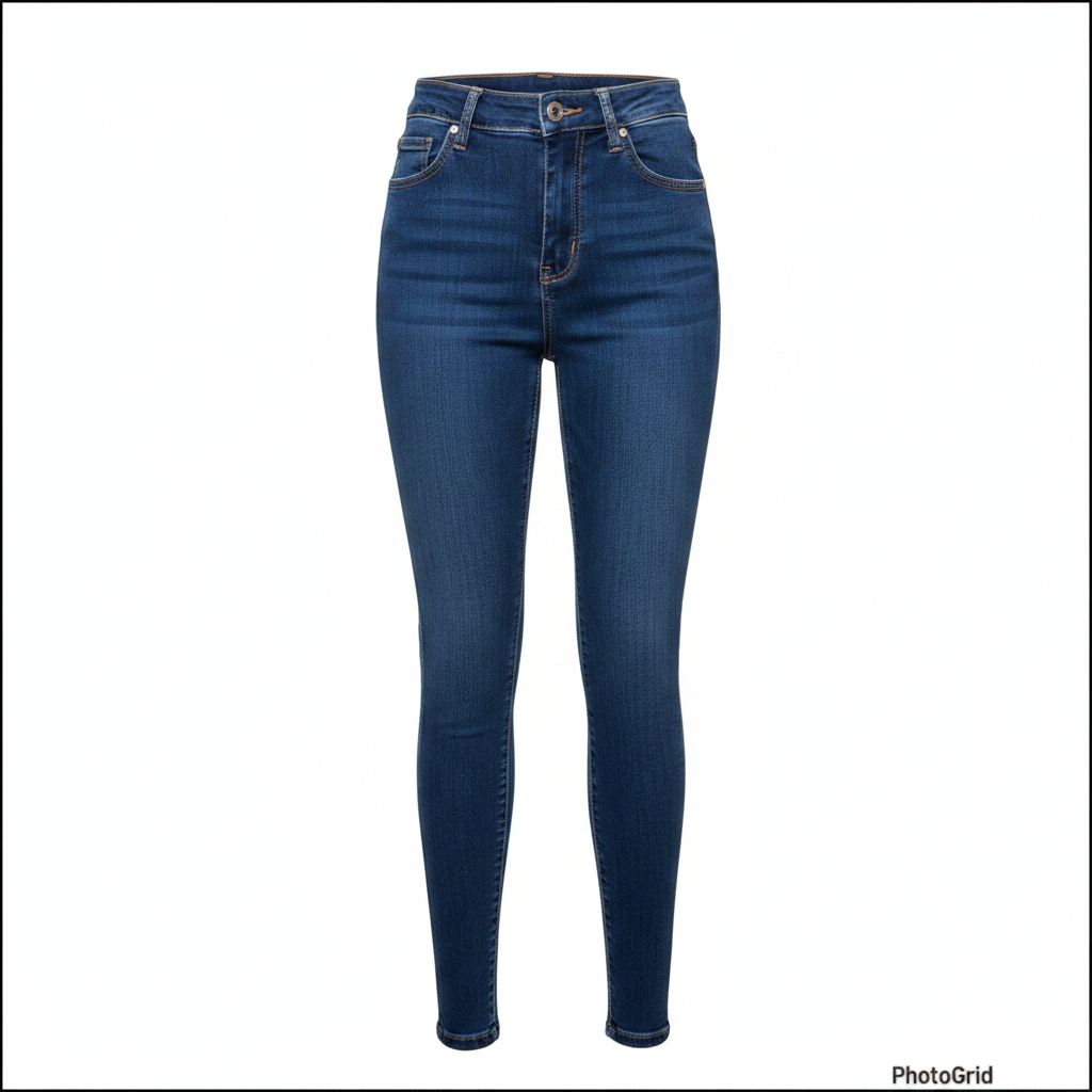 Ghost Mannequin Front – Dark Blue High-Waist Skinny Jeans