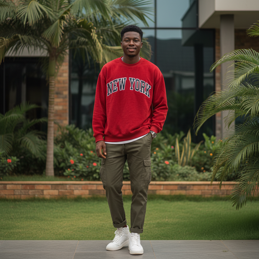 Men's Red Oversized Sweatshirt – Nigerian Male Model Shot
