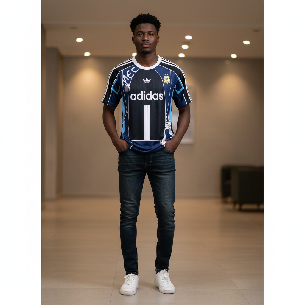 Argentina x Adidas Originals Messi 10 Dark Navy Tribute Jersey – Model Shot