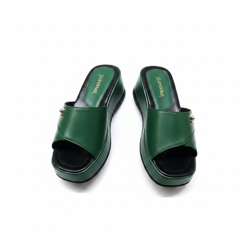 Women's Cross-Strap Platform Wedge Slide - Green Ghost Mannequin
