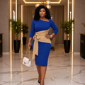 Royal Blue Wrap Belt Bodycon Midi Dress – Model Shot