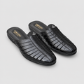 Pair of men's black cutout open-back slip-on mules