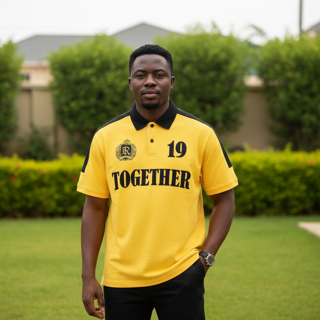 Men's Yellow Together Graphic Polo Shirt - Nigerian Male Model