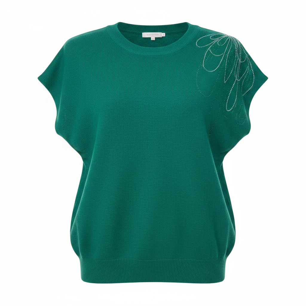 Girls teal rhinestone knit top ghost mannequin view