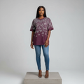 Plum Rhinestone Mickey Print Short-Sleeved Shirt - Model Front