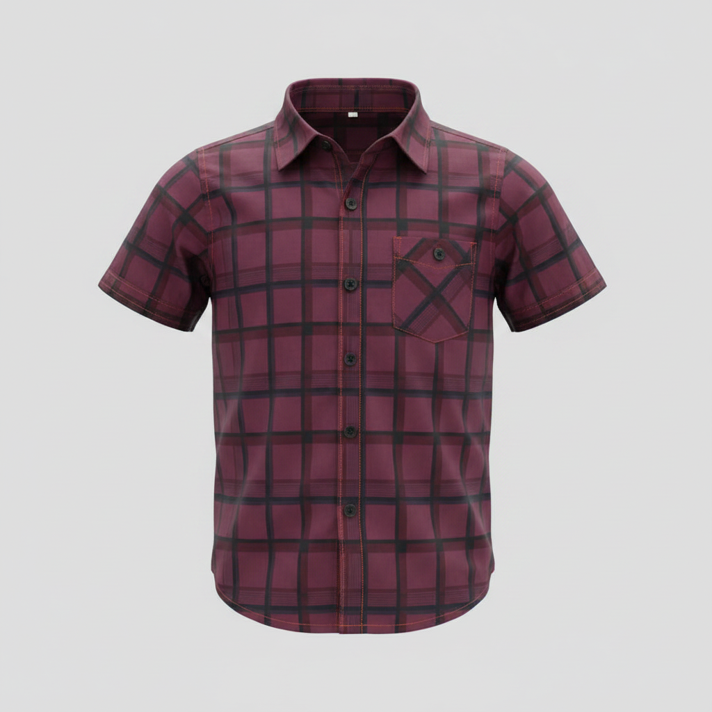 Smart-Kids Burgundy Plaid Check Short-Sleeve Shirt - Ghost Mannequin