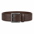 Dark Chocolate Woven Basket-Weave Leather Belt - Front View