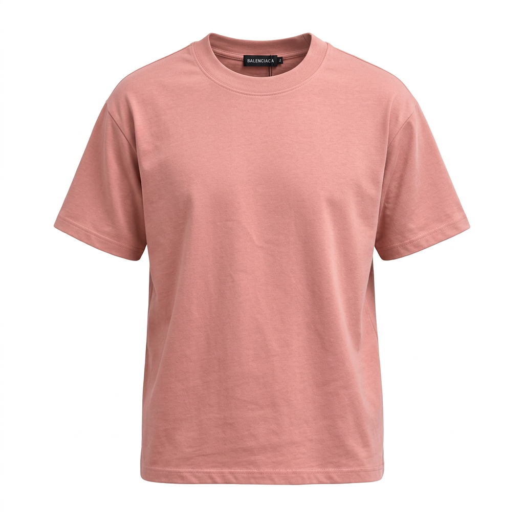 Dusty pink plain crew-neck T-shirt in a three-dimensional ghost mannequin view on white