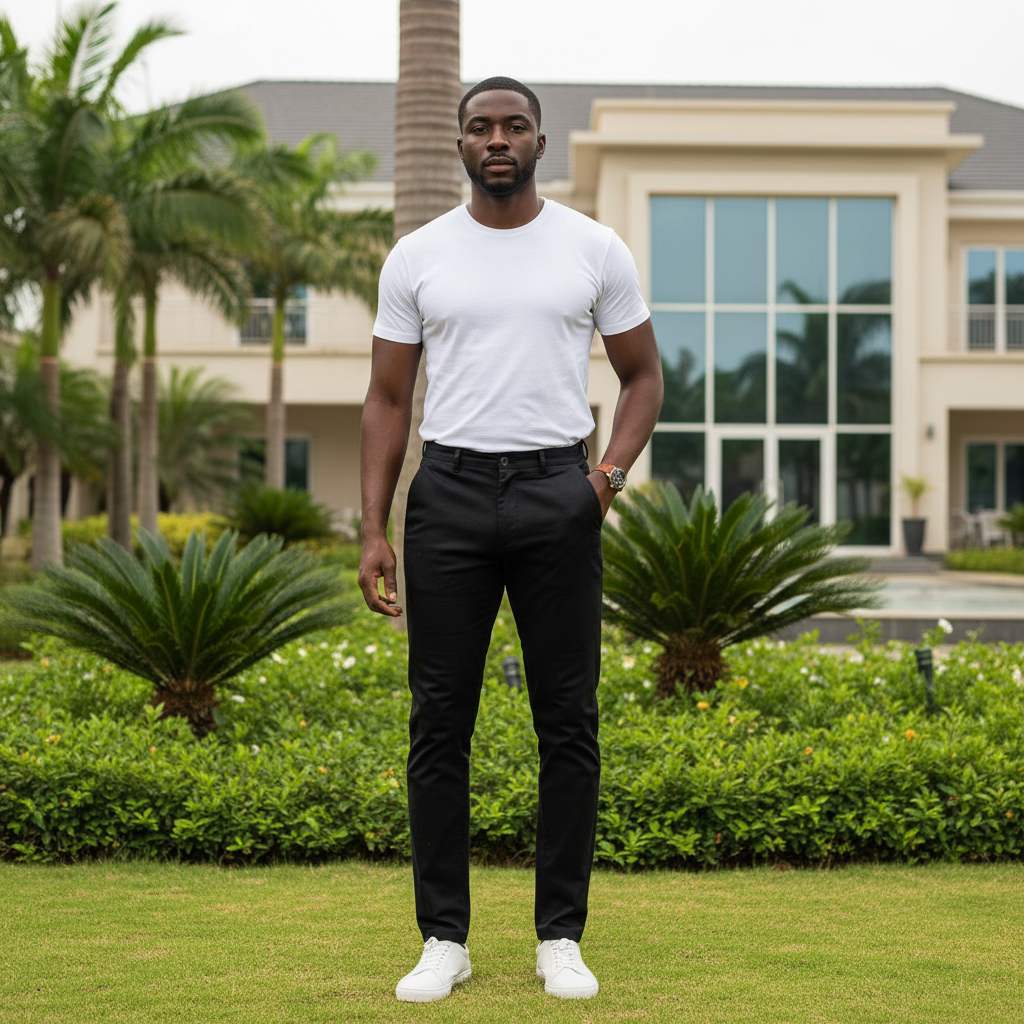 Men's Slim Straight-Leg Chino Trousers – Model Shot