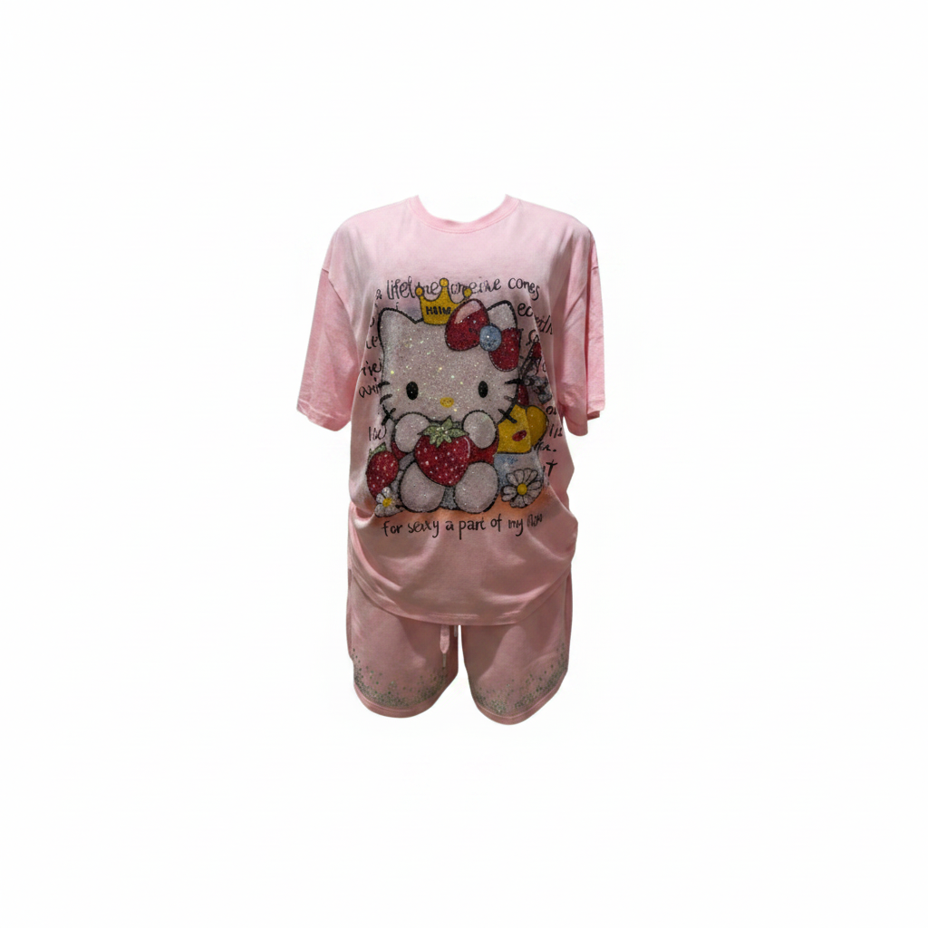 Ghost mannequin — Women's Pink Cartoon Graphic Co-ord Set