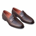 Pair of men's dark brown textured penny loafers