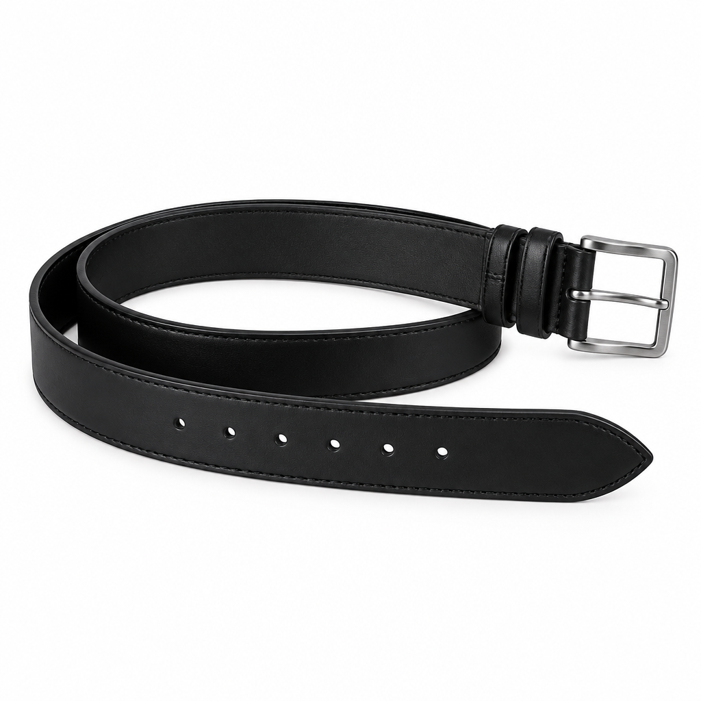 Black Pebbled Leather Pin Buckle Belt - Back View