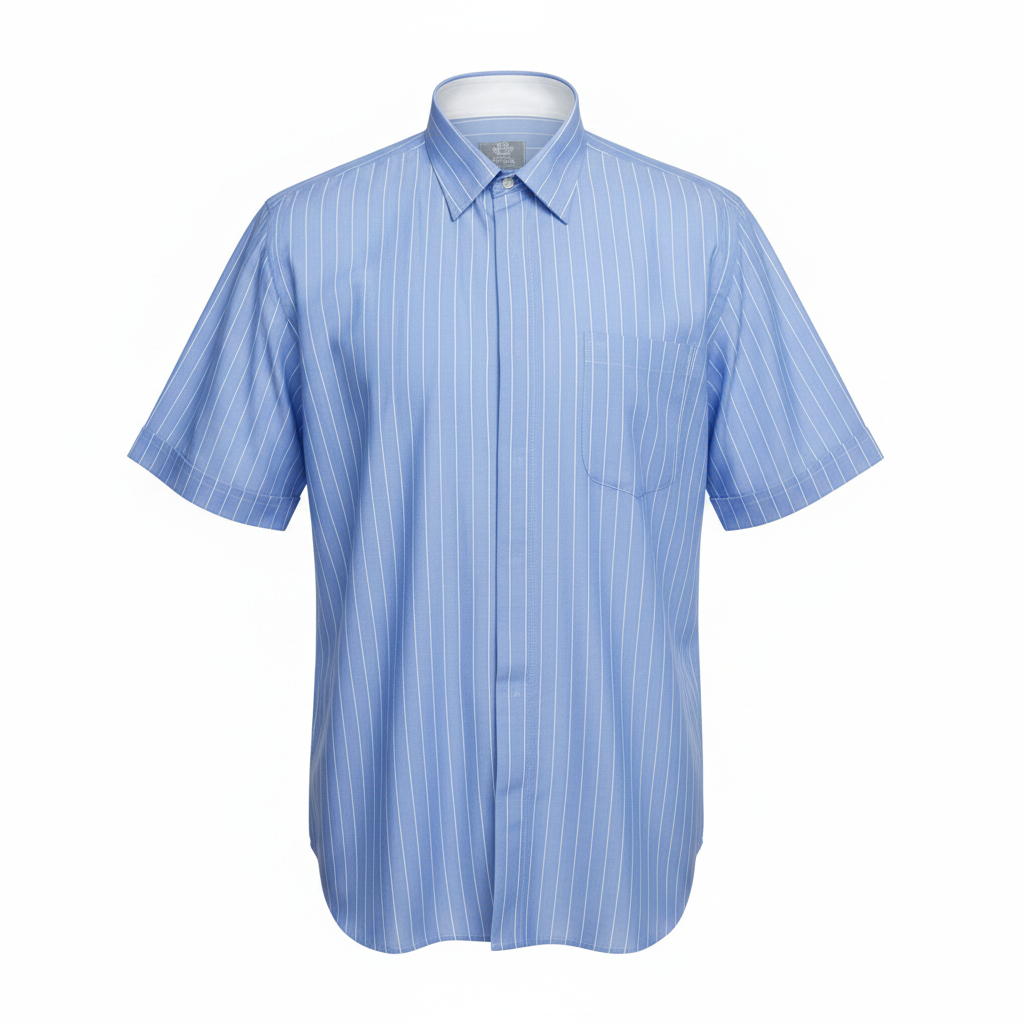 Cornflower Blue White Pinstripe Short-Sleeved Shirt - Ghost Mannequin
