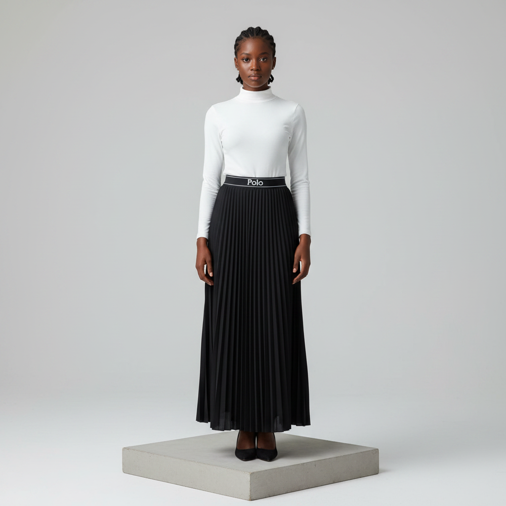 Black Accordion Pleated Maxi Skirt - Model Shot