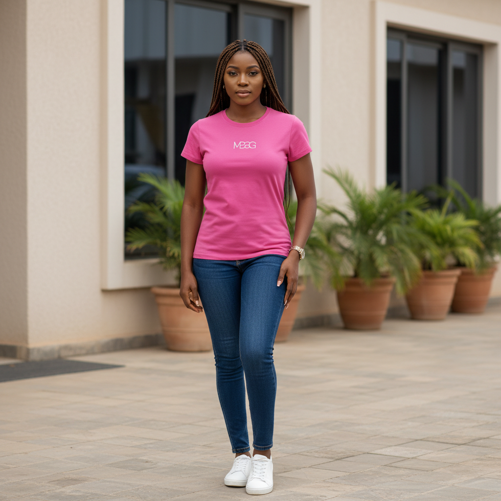 Women's Pink Fitted Crew Tee - Front View