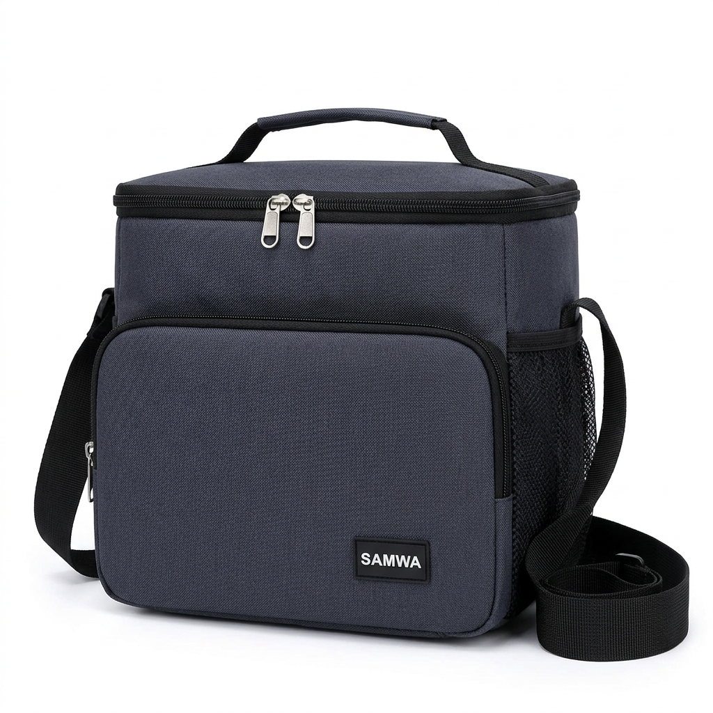 Charcoal lunch bag on white