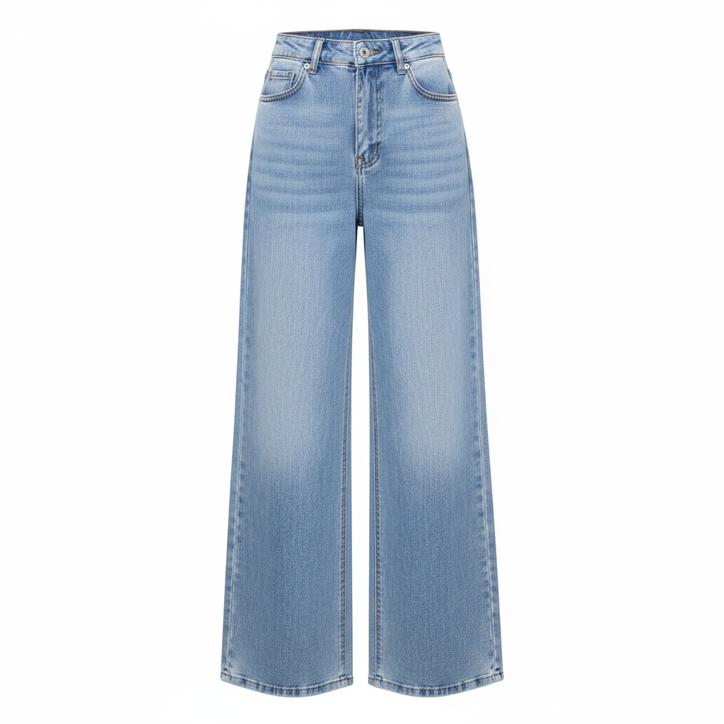 Light Blue Wide-Leg High-Waist Jeans – Ghost Mannequin Front