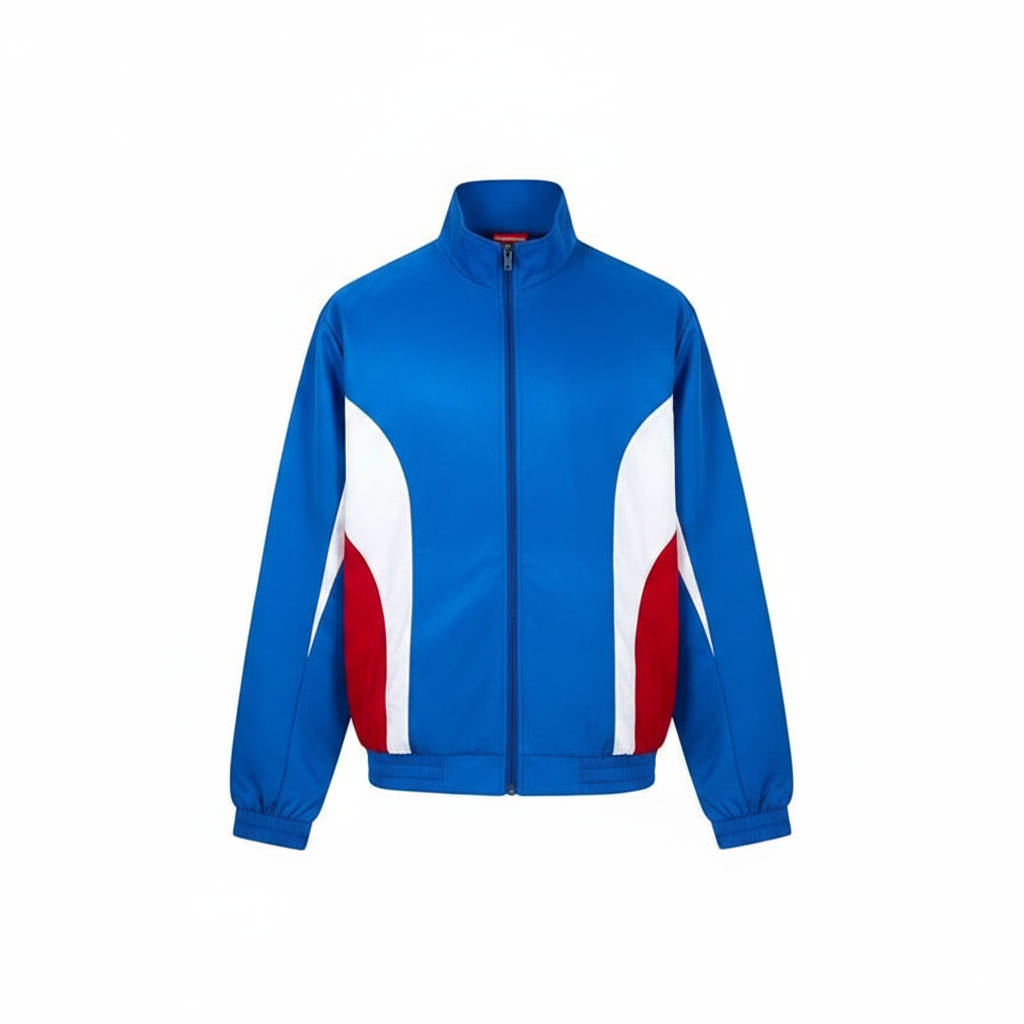 Men's Blue White & Red Colour-Block Zip-Up Track Jacket – Ghost Mannequin Front View