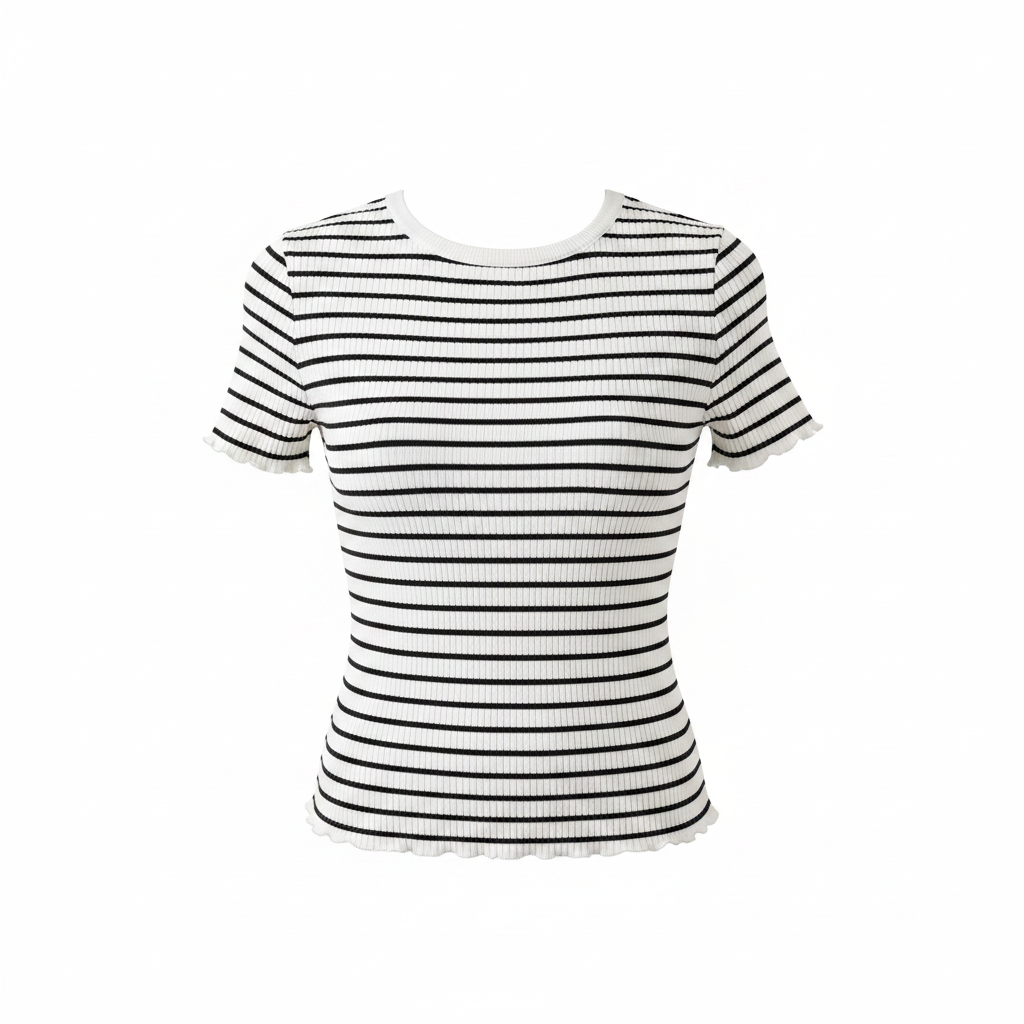 White & Black Stripe Ribbed Knit Short Sleeve Top – Ghost Mannequin