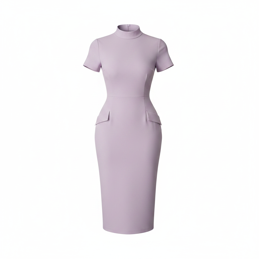 Ghost Mannequin – Lavender Fitted Mock Neck Midi Dress