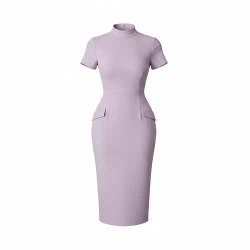 Ghost Mannequin – Lavender Fitted Mock Neck Midi Dress