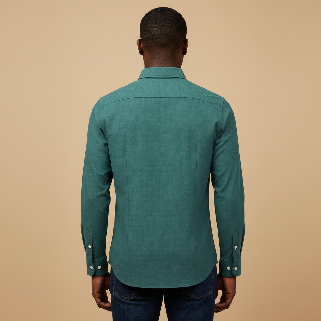 Teal Green Long Sleeve Shirt - Back Model View