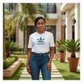 Women's white trefoil logo graphic crew neck tee - model shot