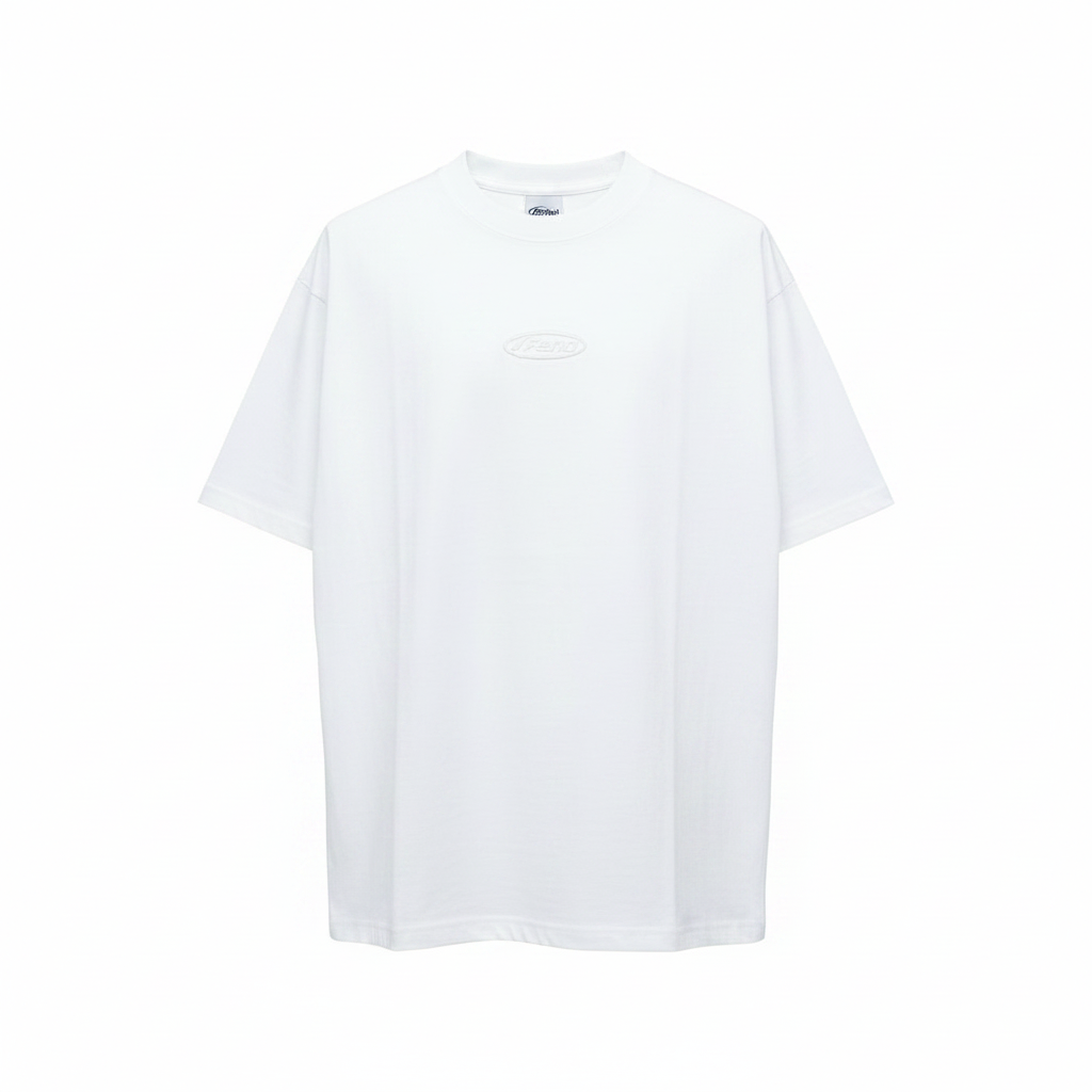 White Feno Oval Logo Oversized Tee - Ghost Mannequin Front