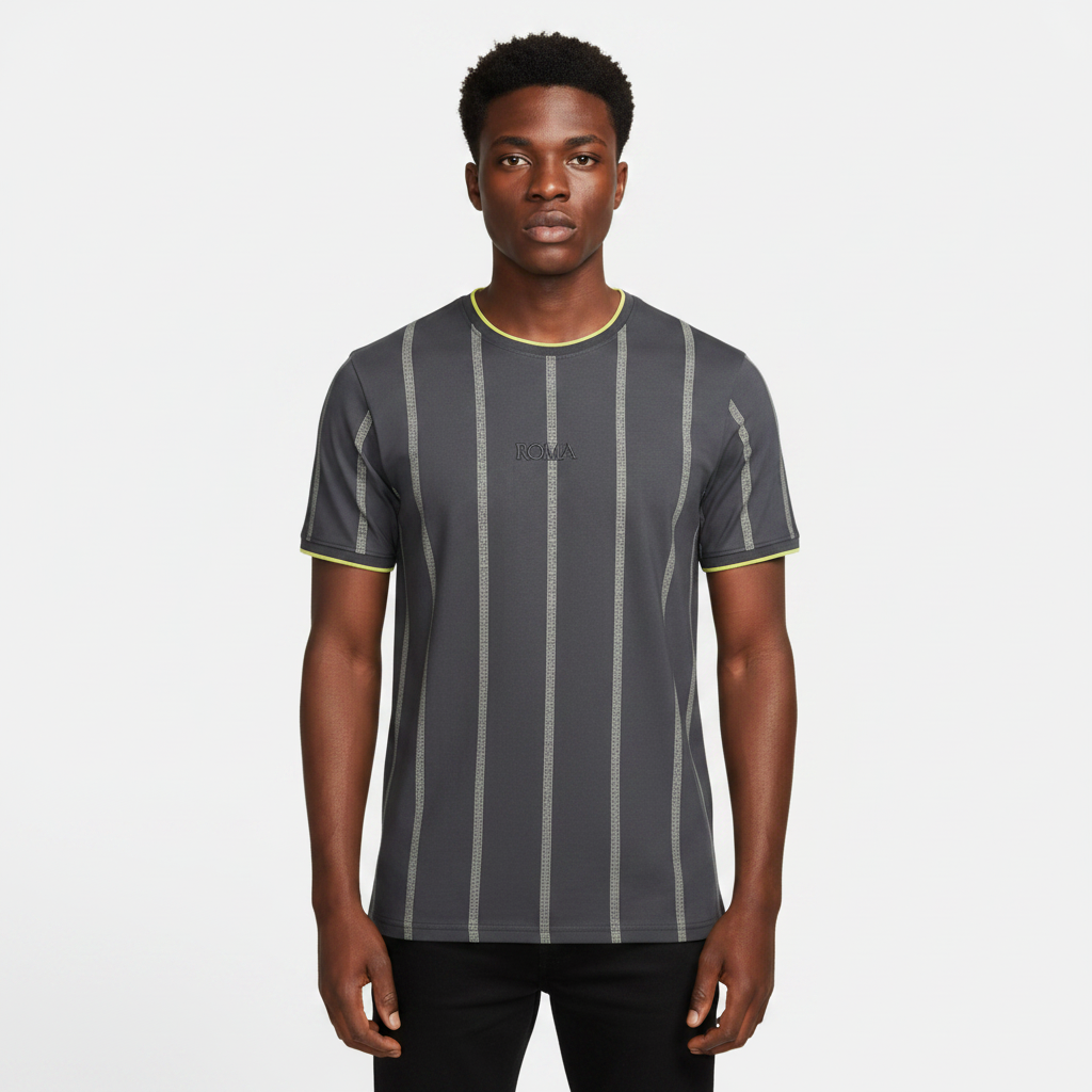 Charcoal Jacquard Stripe Tee – Front Model