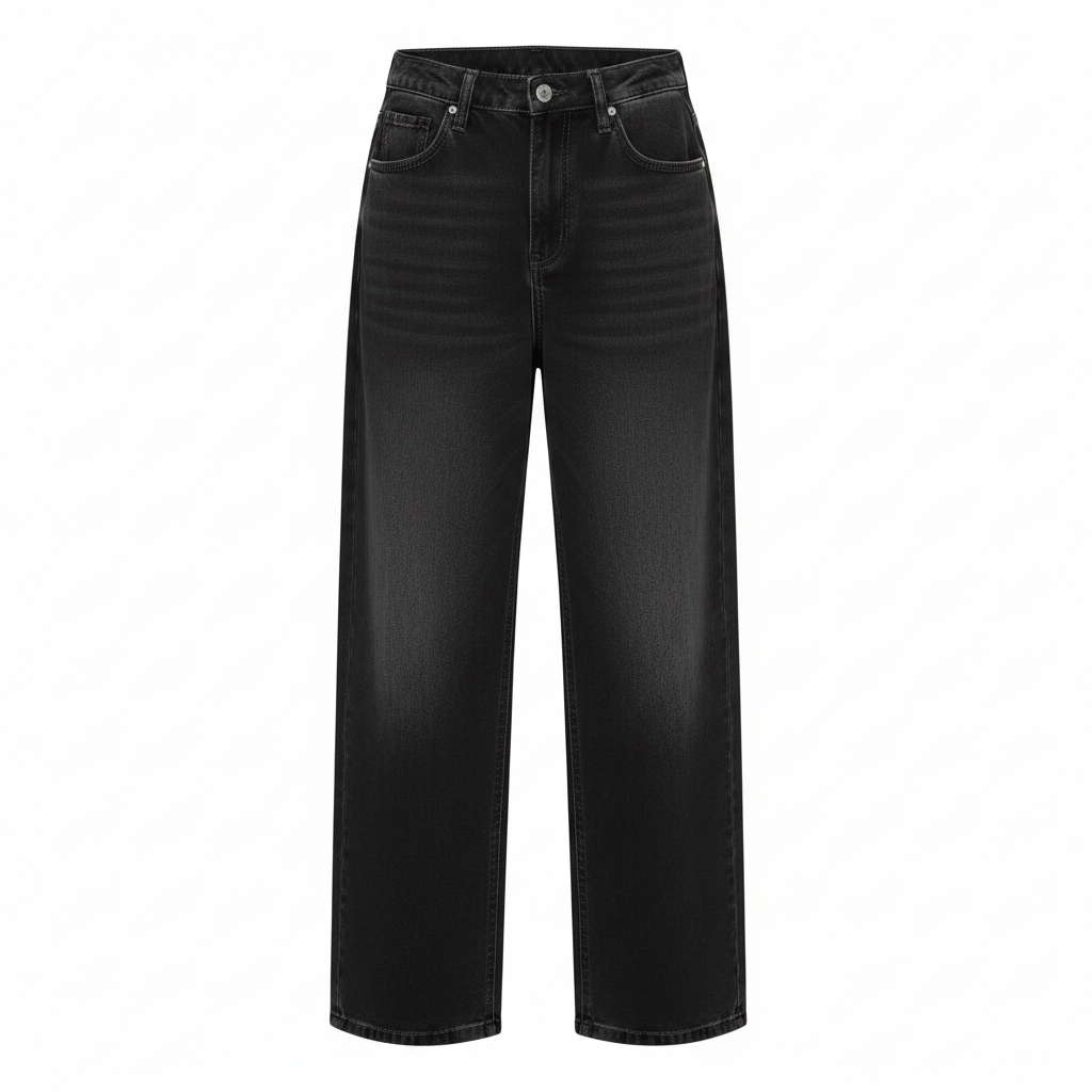 Black Washed Baggy Wide-Leg Jeans - Ghost Mannequin Front