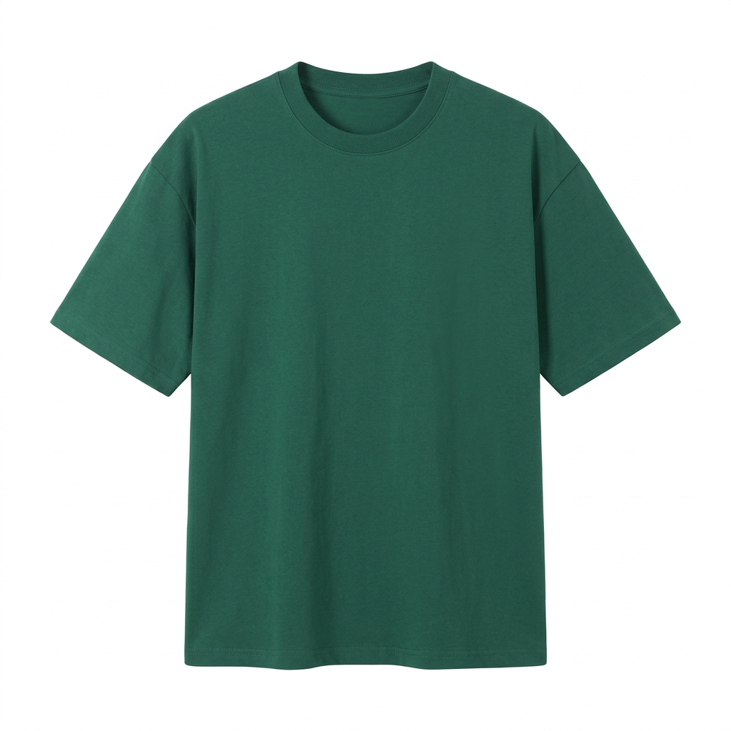Plain green crew-neck T-shirt on an invisible mannequin