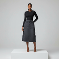 Charcoal Grey Multi-Pocket Heavy Cargo Denim Skirt - Model Front
