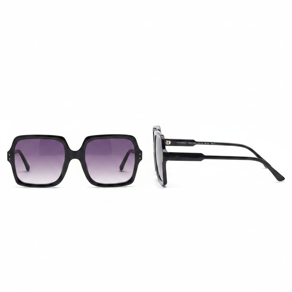 Women's Black Oversized Square Sunglasses – Ghost Mannequin Front and Side View