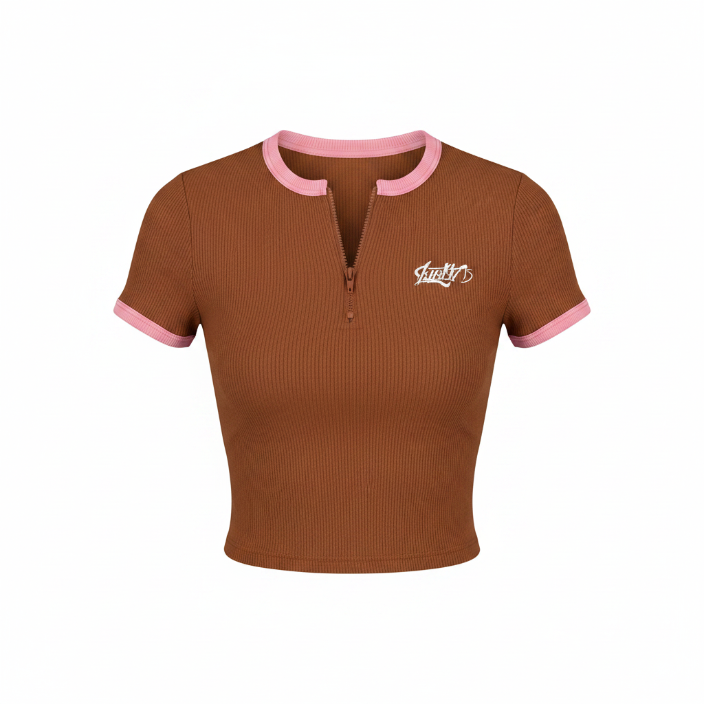 Ribbed Zip Crop Top – Ghost Mannequin Mocha Brown