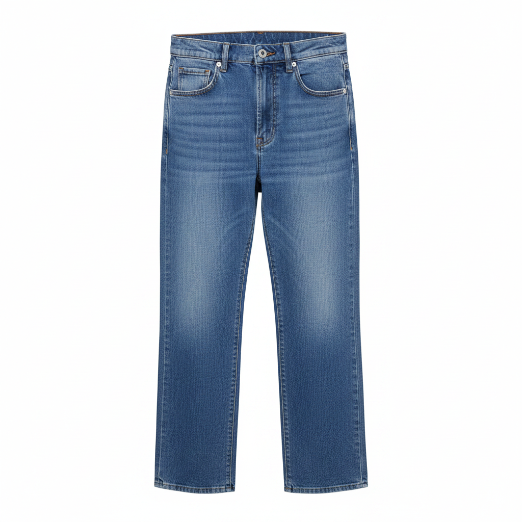 Men's medium wash straight-leg denim jeans – ghost mannequin front view