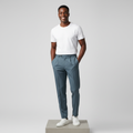Steel Blue Pleated Tapered Trousers - Model Front