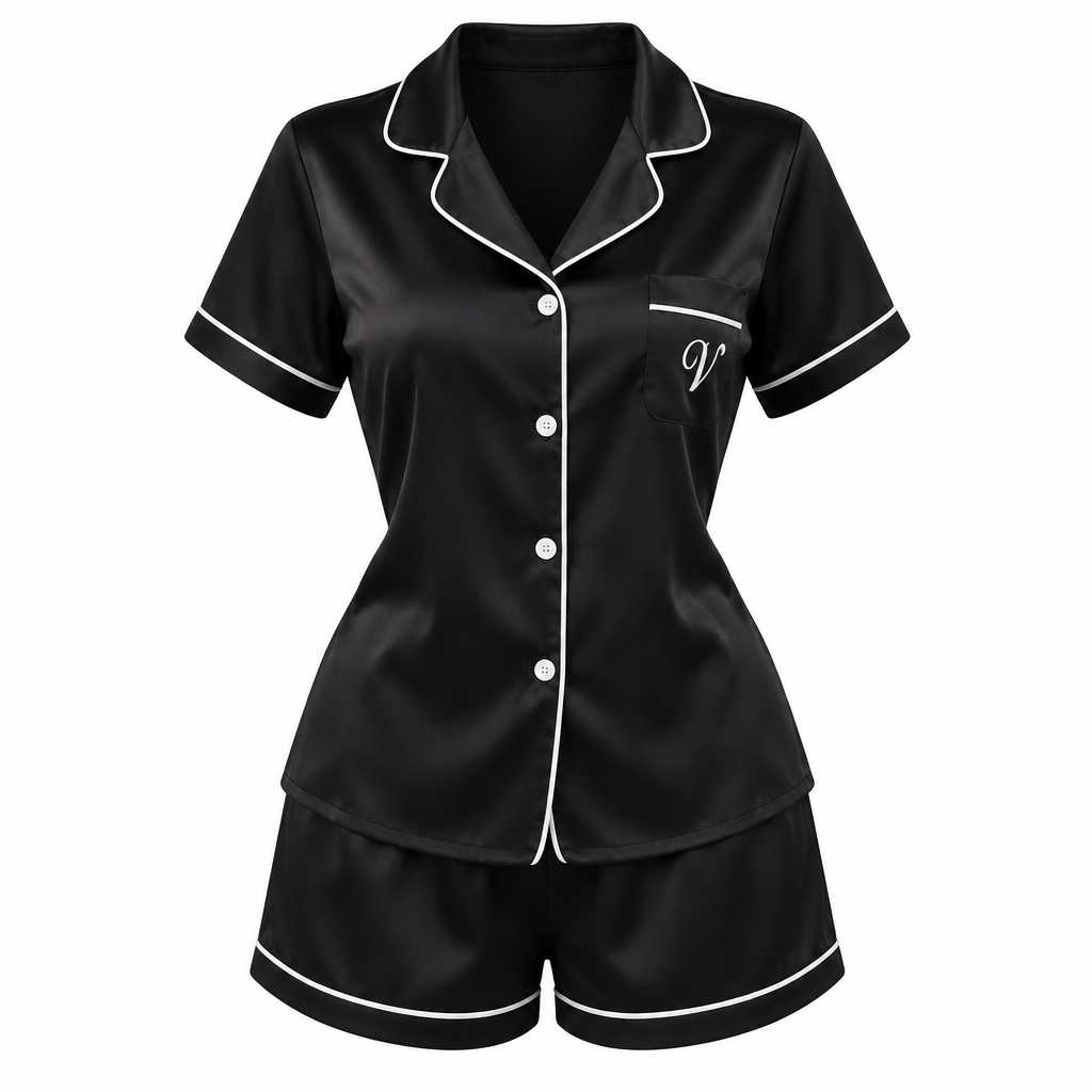 Satin Women's Pyjama Set – Black