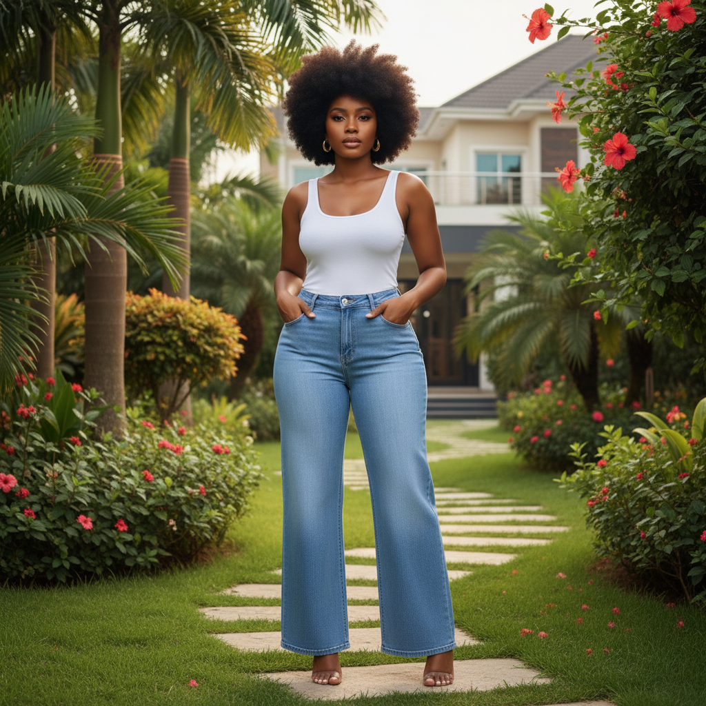 High-Waist Wide-Leg Denim - Front Model View
