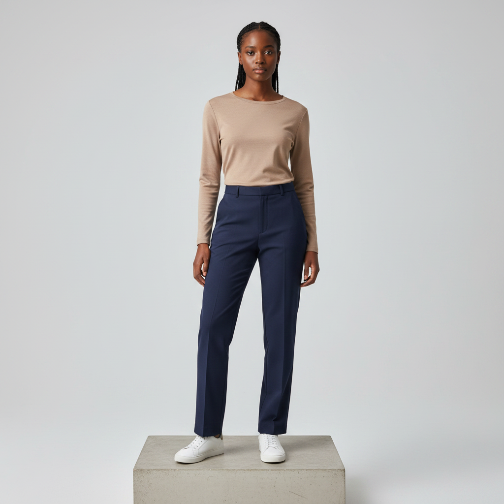Nigerian female model wearing navy blue solid trousers