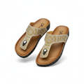 Women's Rhinestone Mandala T-Strap Thong Sandal - Gold Ghost Mannequin