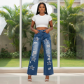 Star Patch Distressed Wide-Leg Jeans - Model Front View