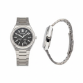 Charcoal grey dial automatic titanium watch front and side ghost mannequin view