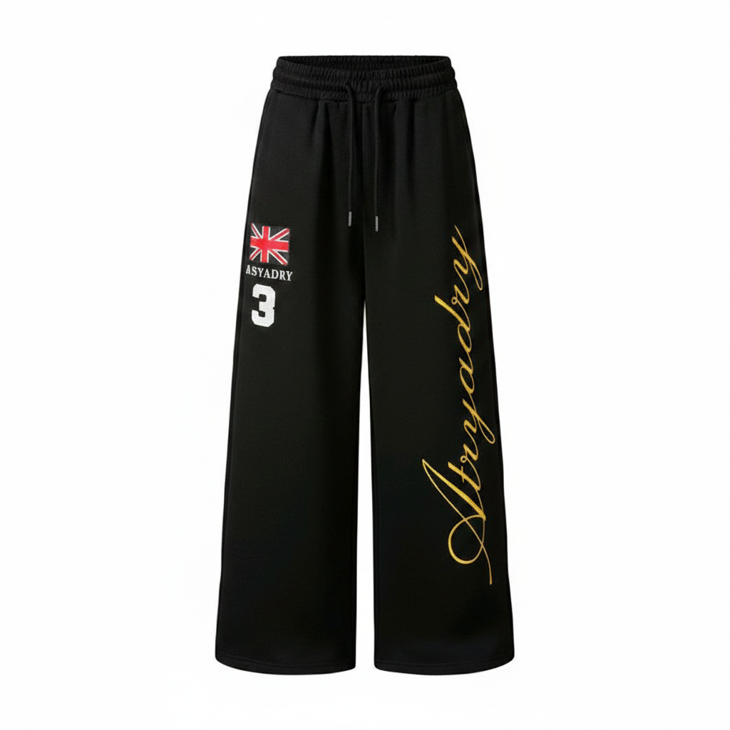 Men's Black Wide-Leg Script Sweatpants – Ghost Mannequin Front View