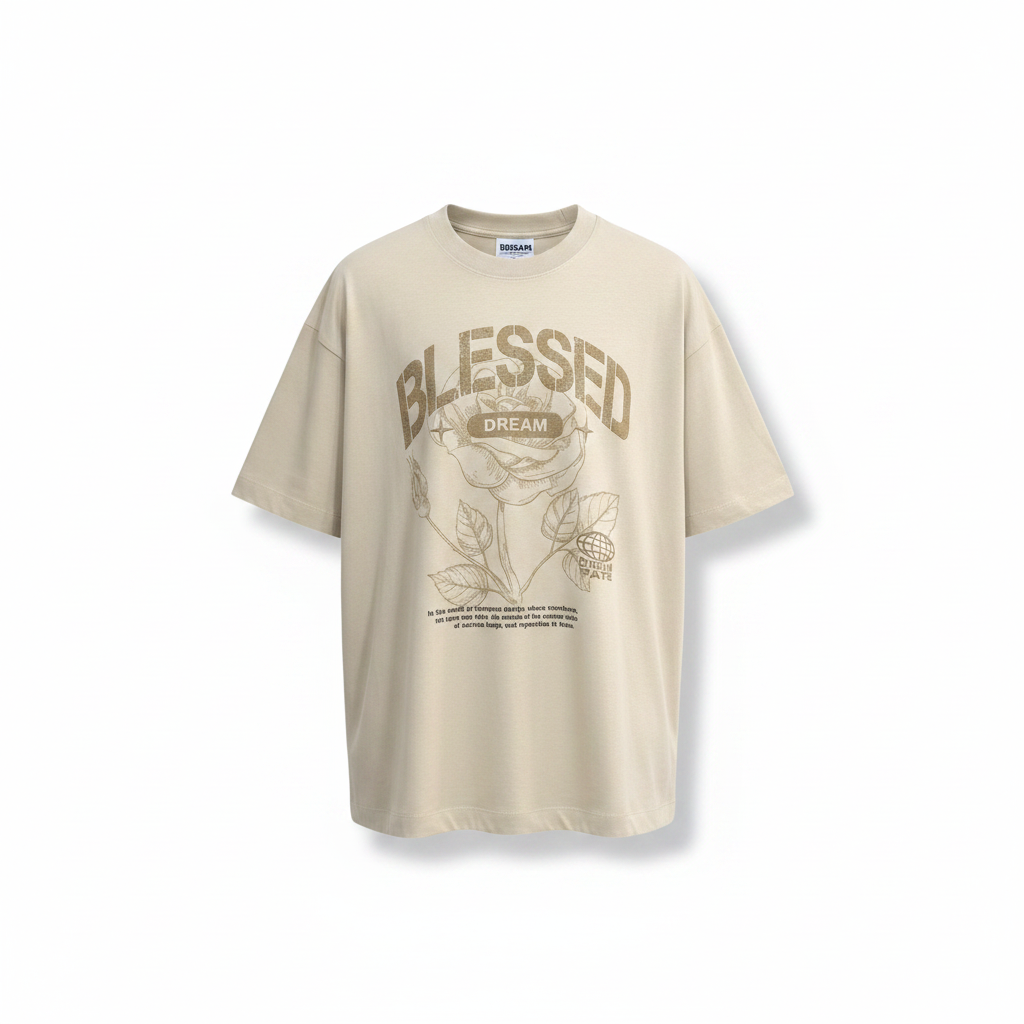 Men's Blessed Dream Rose Oversized Graphic Tee - Ghost Mannequin Front View
