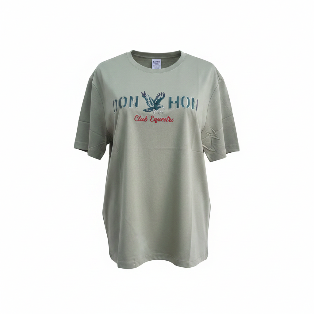 Women's sage green eagle embroidered oversized tee - ghost mannequin front view